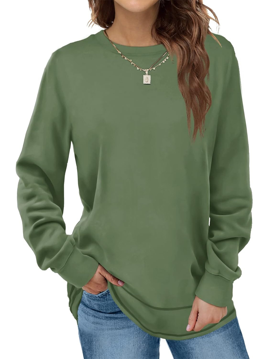 HOT SALE Women's Crewneck Long Sleeve Sweatshirt Curved Hem Tunic Tops