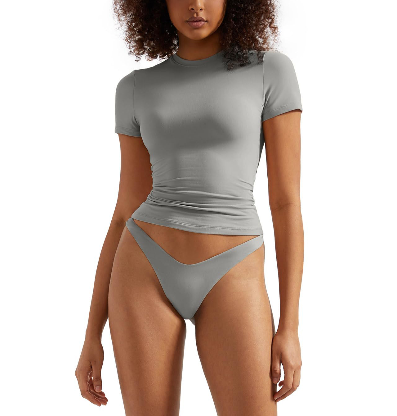 Women's Double Lined Slim Fit Crew Neck Short Sleeve T-Shirt