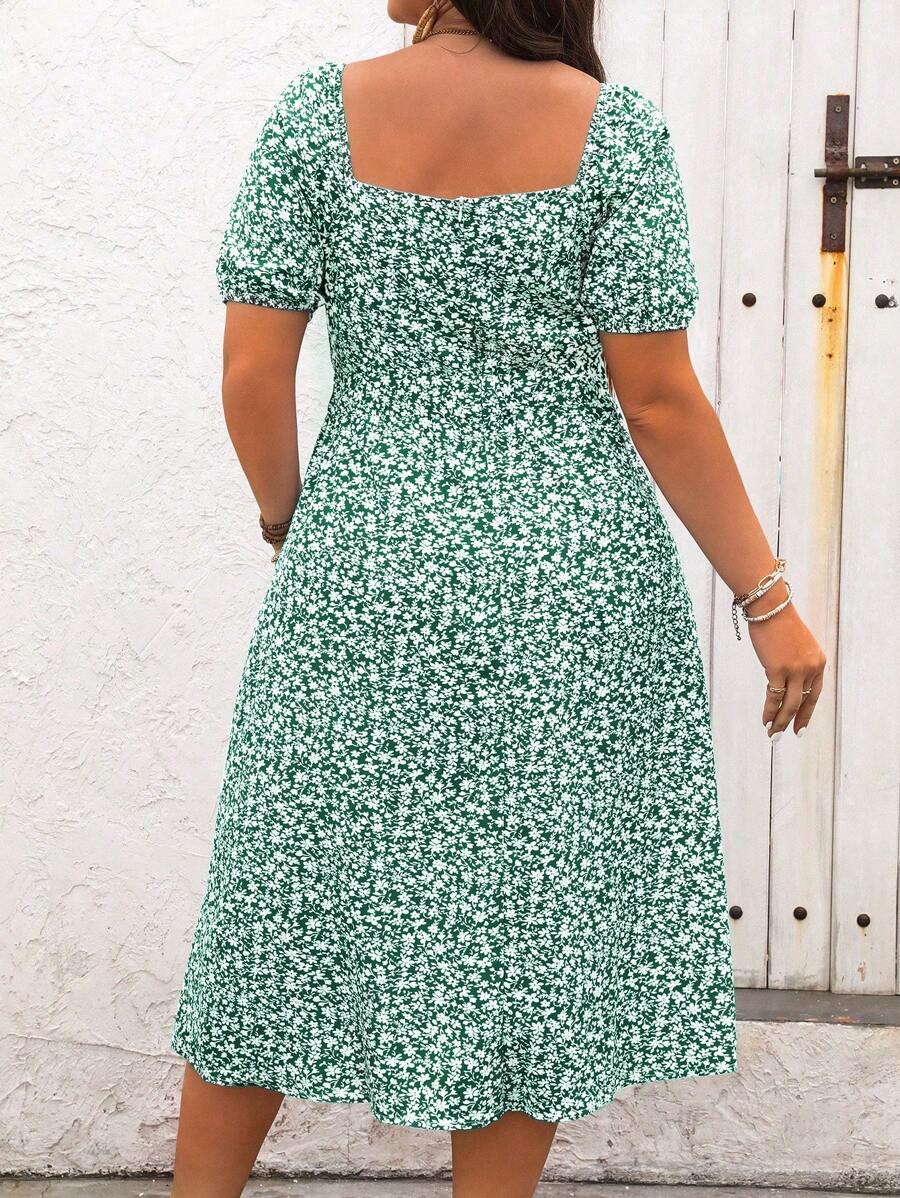 Women's Summer Plus Size Boho Casual Floral High Slit Dress