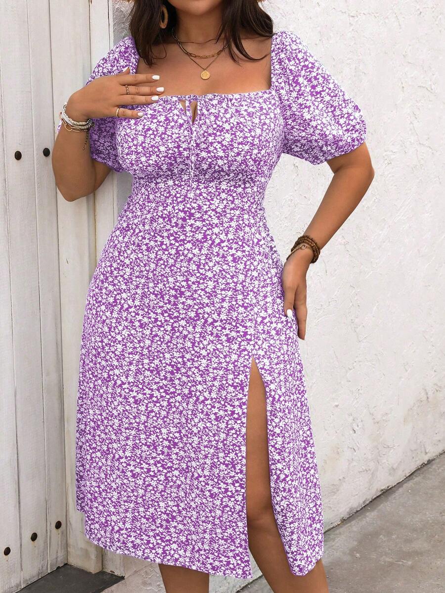 Women's Summer Plus Size Boho Casual Floral High Slit Dress