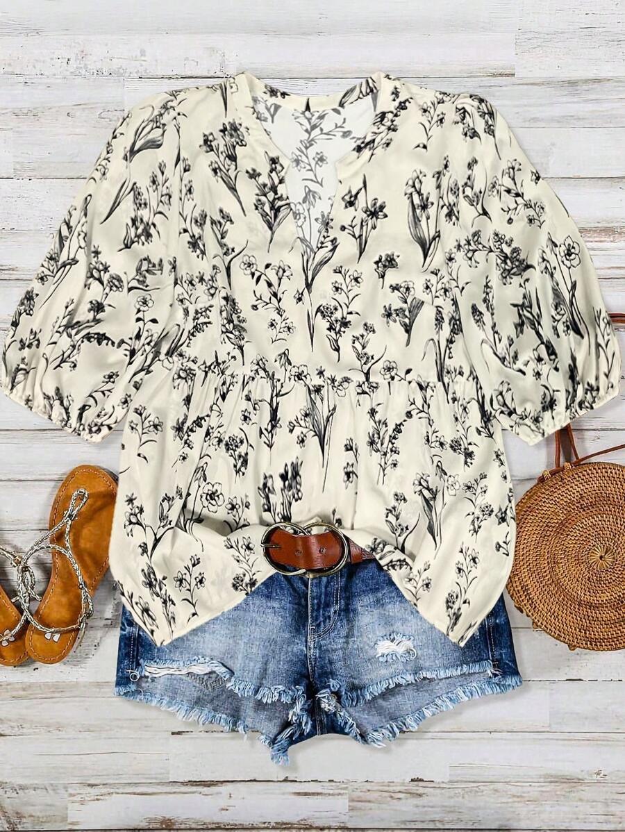 Women's Casual Printed Puff Sleeve Short Sleeve Tunic Top(BUY 2 FREE SHIPPING)