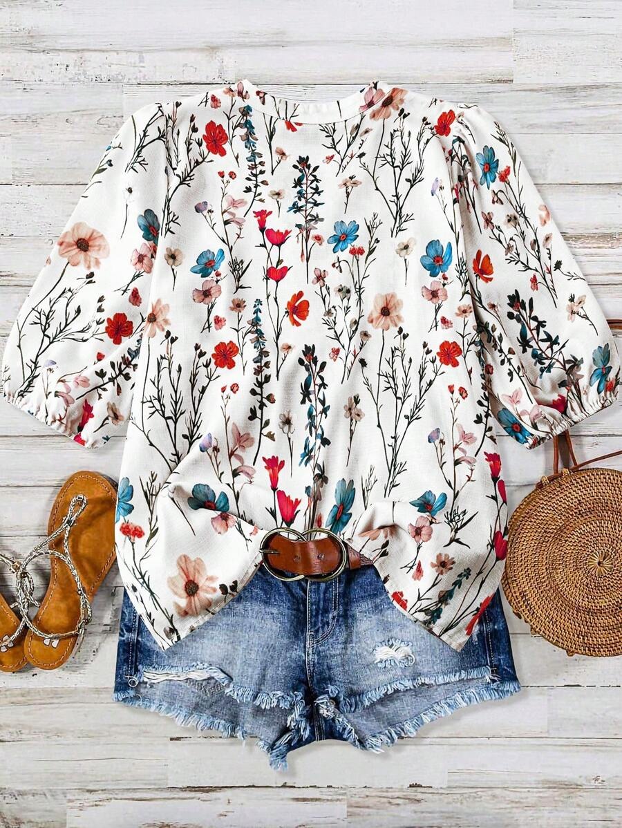Women's Casual Printed Puff Sleeve Short Sleeve Tunic Top(BUY 2 FREE SHIPPING)