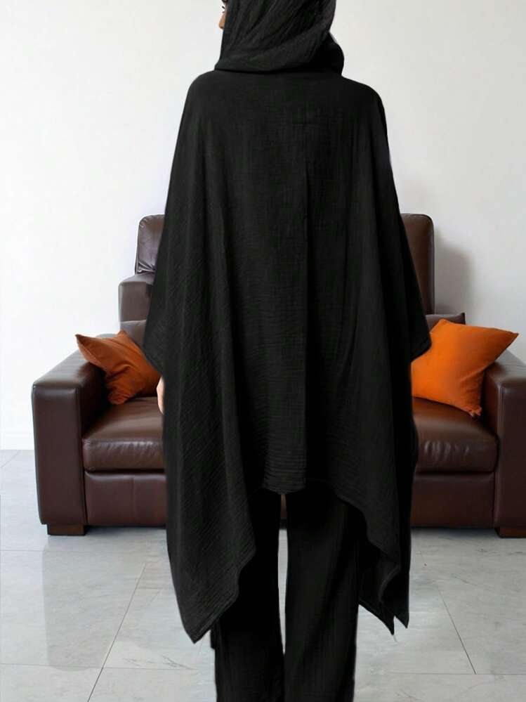 Women Solid Color Batwing Sleeve Hoodie Sweatshirt And Pants Set