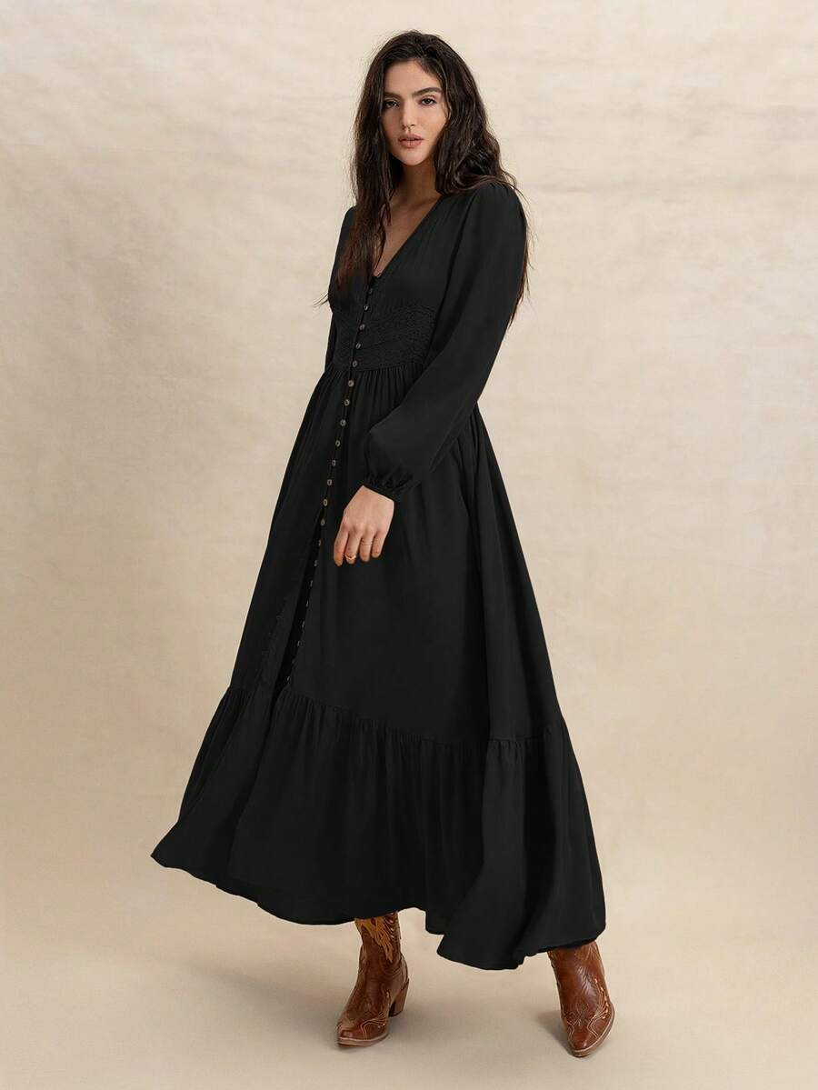 Woman's Lace Long Sleeve Elegant Dress (buy 2 free shipping)