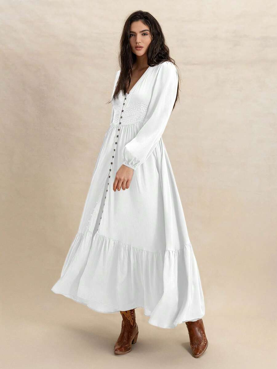 Woman's Lace Long Sleeve Elegant Dress (buy 2 free shipping)