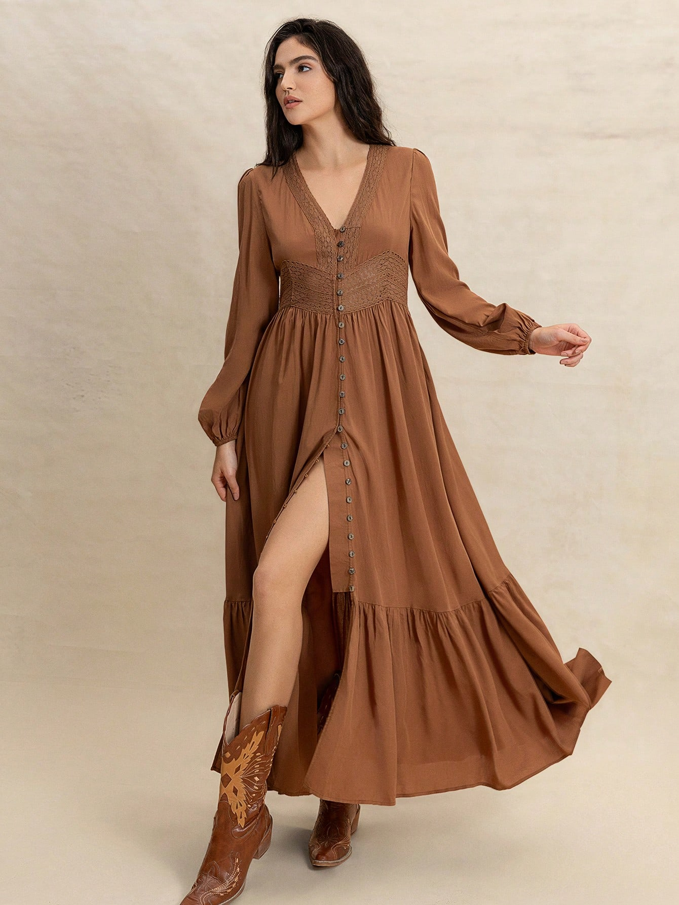 Woman's Lace Long Sleeve Elegant Dress (buy 2 free shipping)