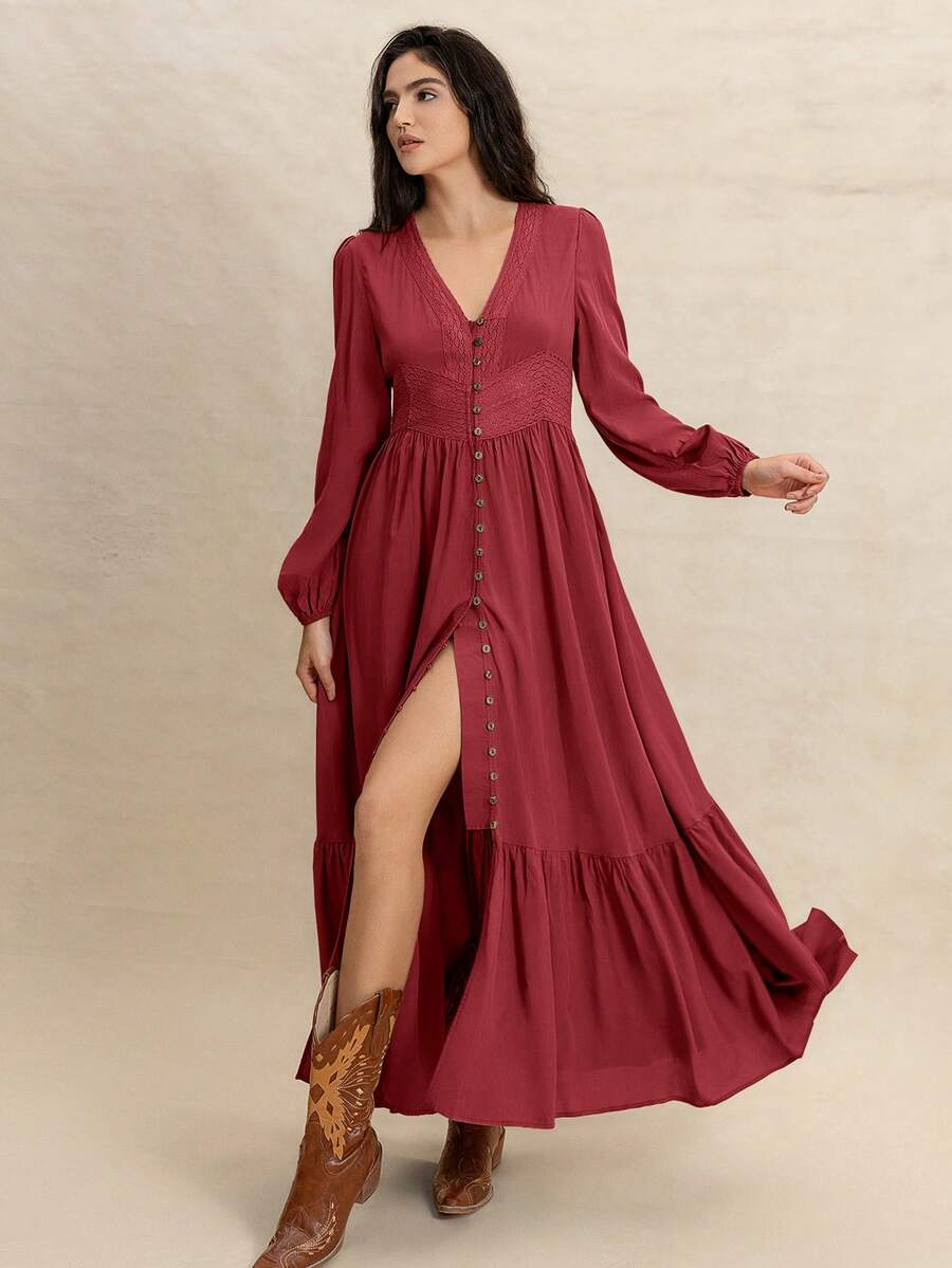 Woman's Lace Long Sleeve Elegant Dress (buy 2 free shipping)