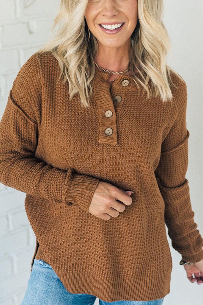 Henley Waffle Knit Sweater