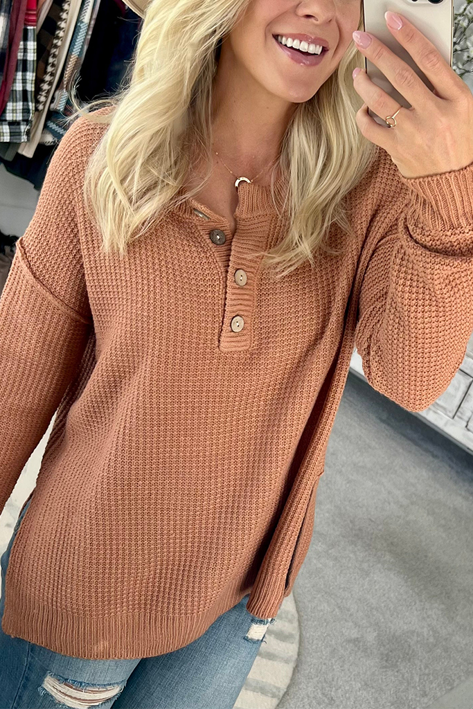 Henley Waffle Knit Sweater