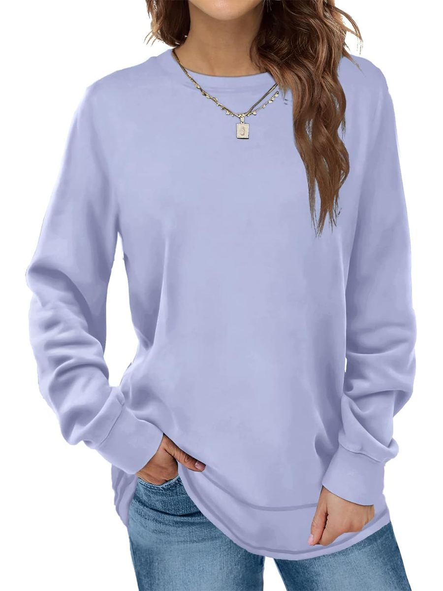 HOT SALE Women's Crewneck Long Sleeve Sweatshirt Curved Hem Tunic Tops