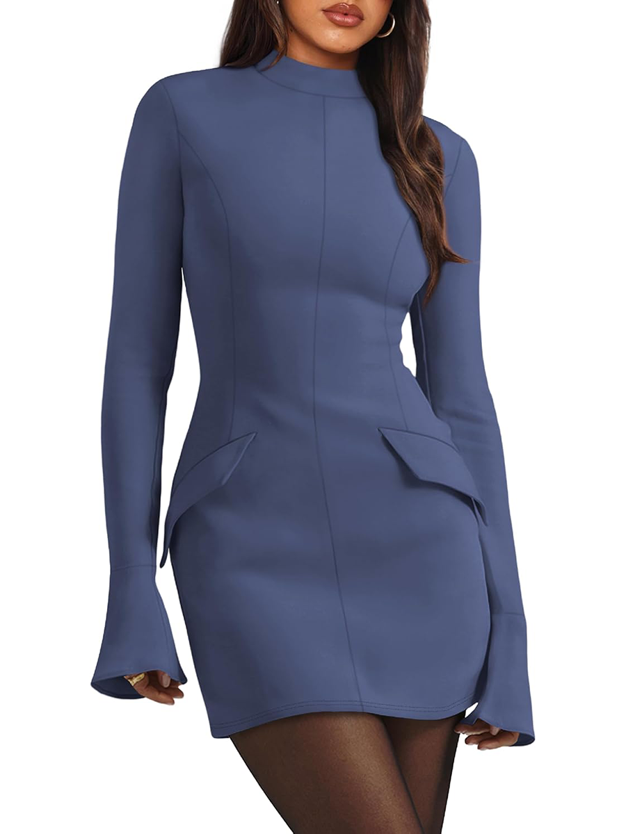 Women's Long Sleeve Mock Neck Dress Party Club Bodycon Mini Dresses
