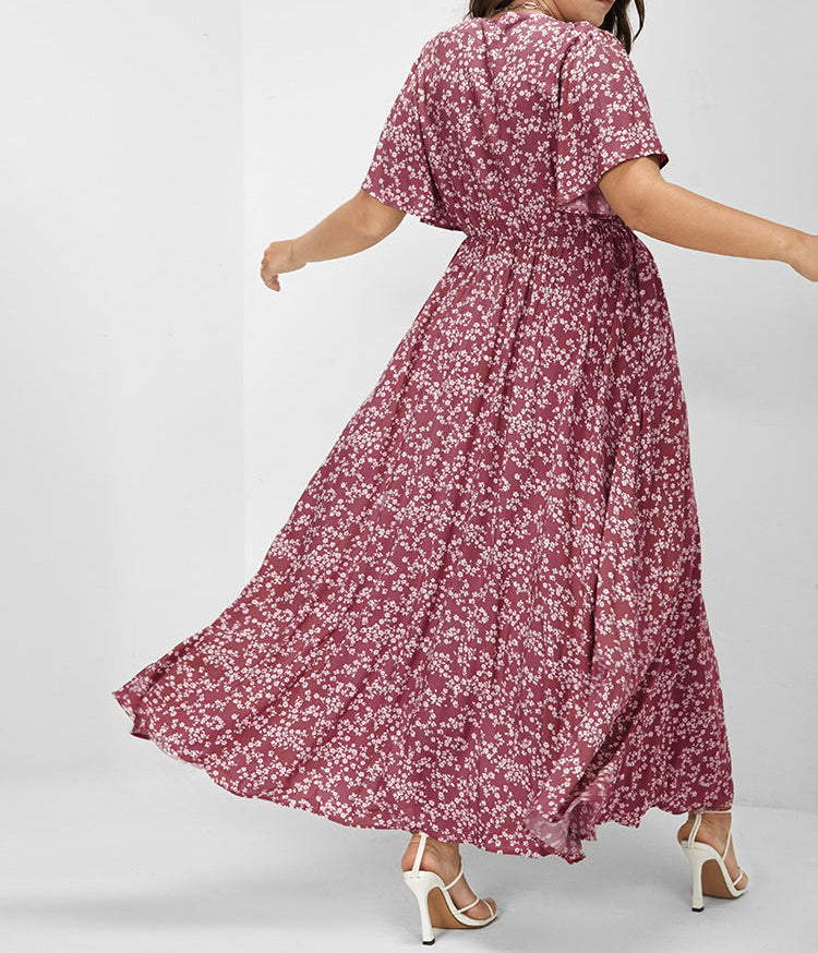 Flutter Sleeve Ditsy Floral Split Maxi Dress