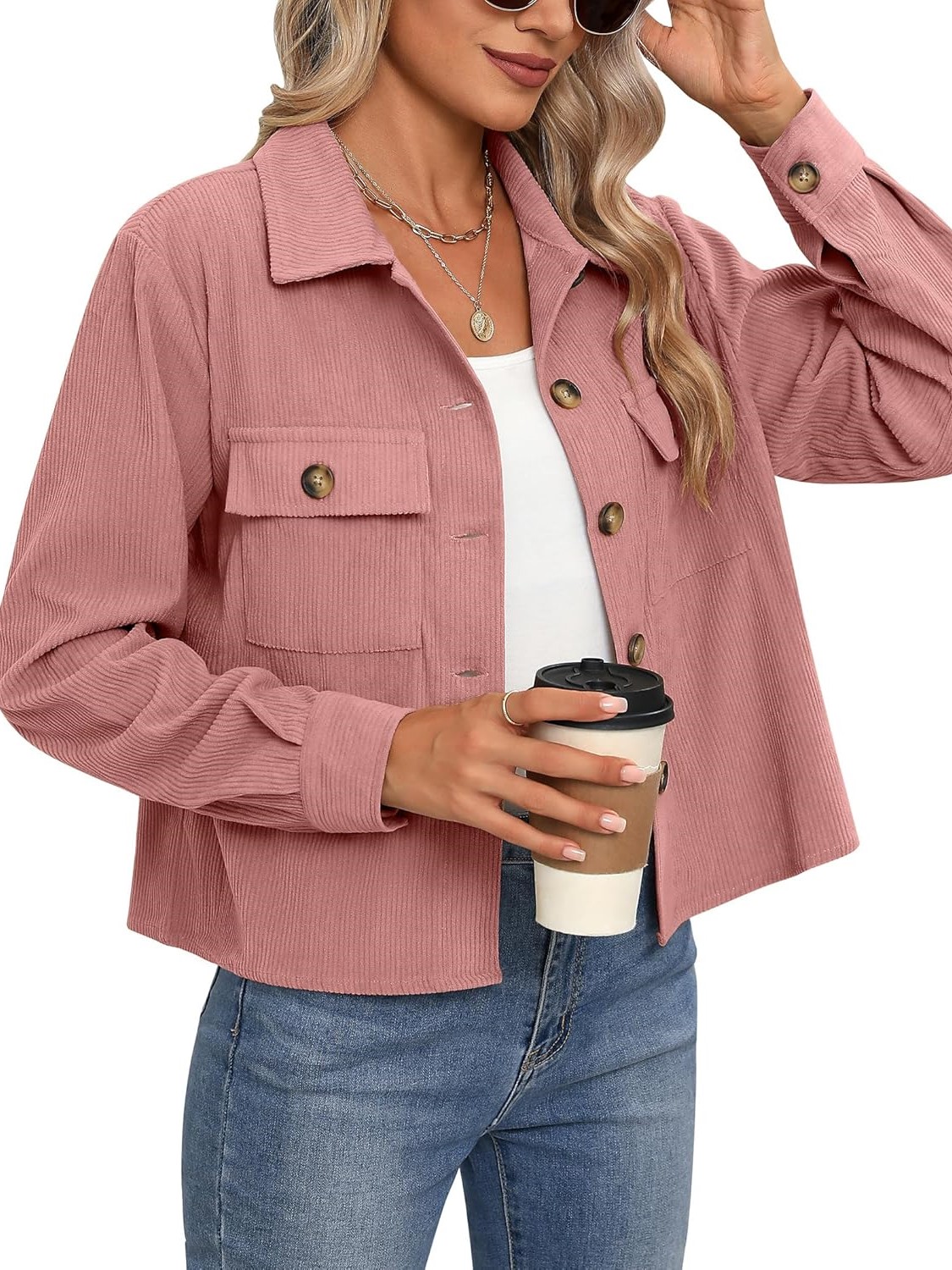 Women’s Fashion Cropped Shackets Button Down Crop Jackets