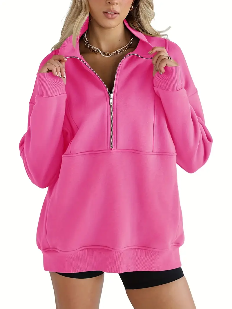  Solid color half-zip pullover sweatshirt