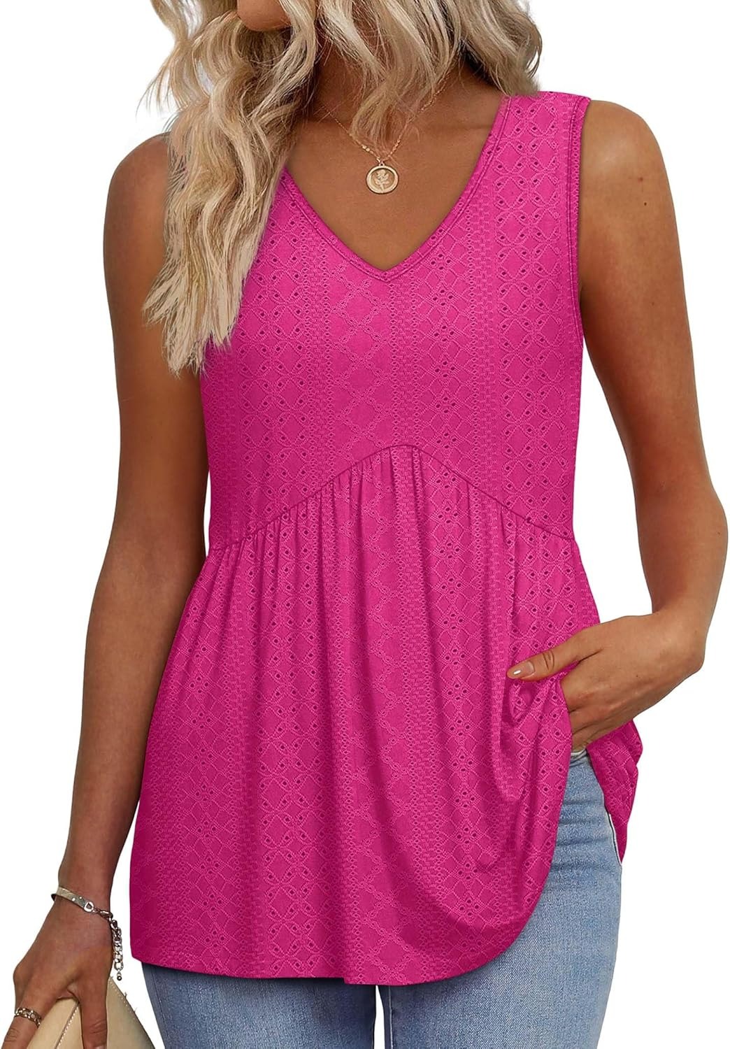 Women's Print Flowy Sleeveless V Neck Peplum Tank Tops