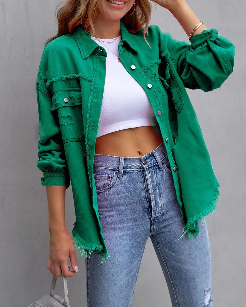 50% OFF🔥Women's Basic Casual Ripped Denim Jacket Long Sleeve (Buy 2 Free Shipping)