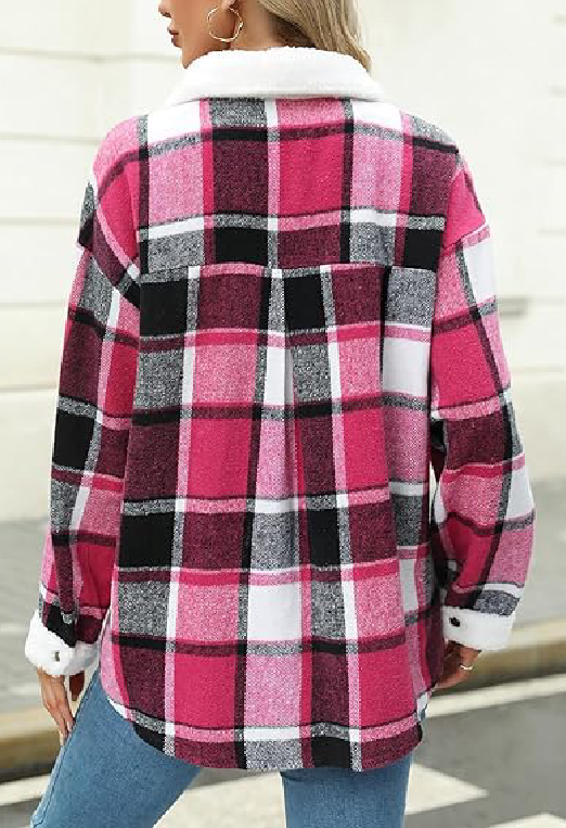 ⏰Hot Sale-Women's Fleece Flannel Button Down Plaid Shacket Jacket(BUY 2 FREE SHIPPING)