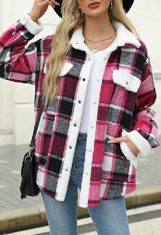 ⏰Hot Sale-Women's Fleece Flannel Button Down Plaid Shacket Jacket(BUY 2 FREE SHIPPING)