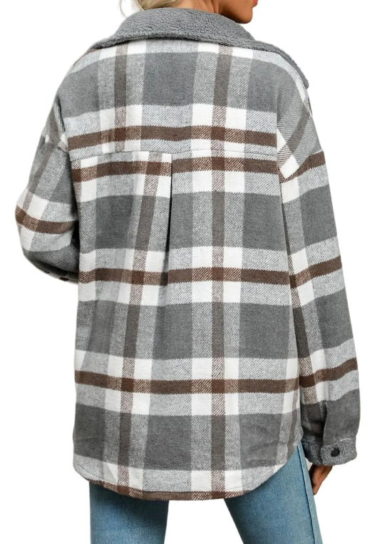 ⏰Hot Sale-Women's Fleece Flannel Button Down Plaid Shacket Jacket(BUY 2 FREE SHIPPING)