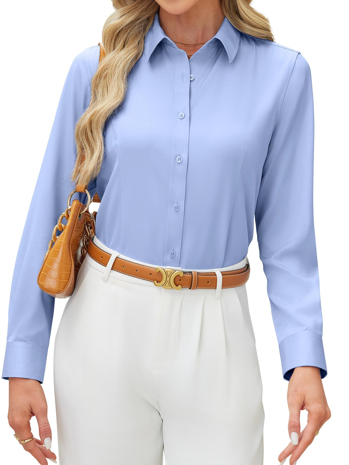 Women's Long Sleeve Button Down Shirts Wrinkle-Free Office Work Blouse