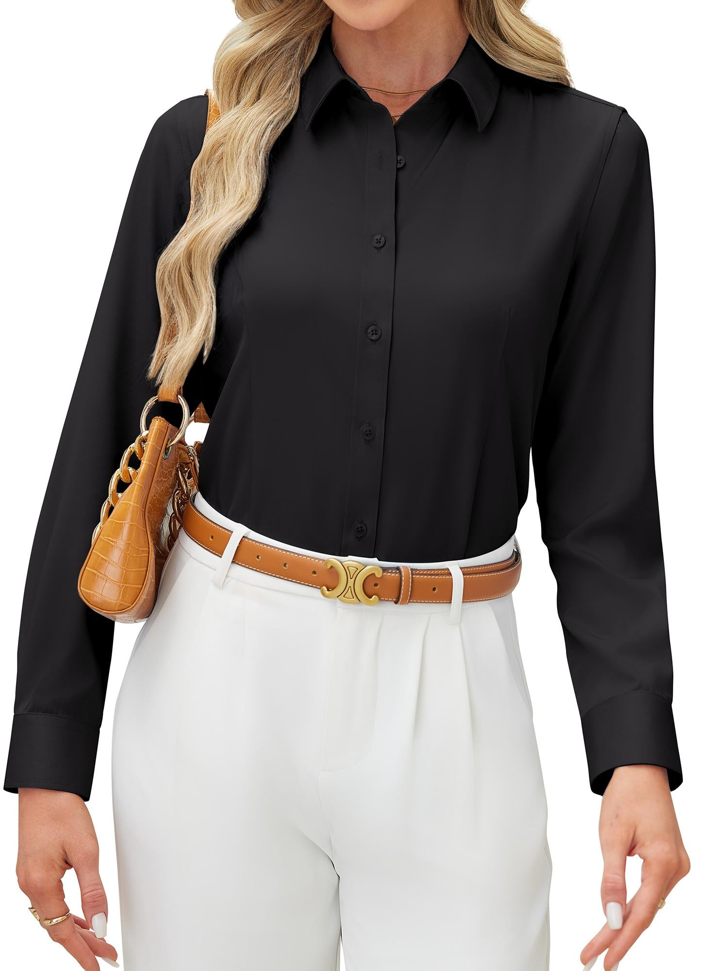 Women's Long Sleeve Button Down Shirts Wrinkle-Free Office Work Blouse