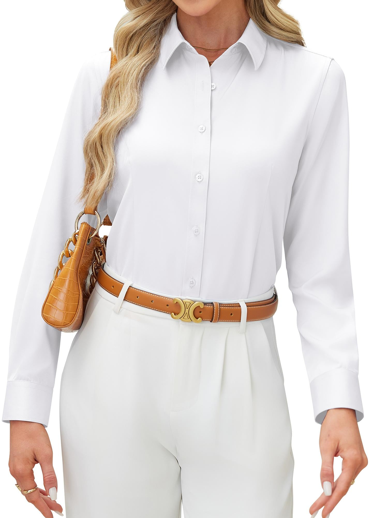 Women's Long Sleeve Button Down Shirts Wrinkle-Free Office Work Blouse