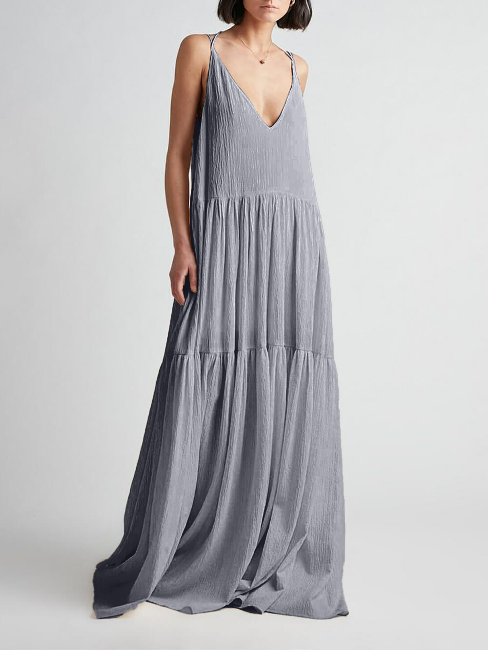 Elegant Resort Deep V-Neckline Strappy Maxi Dress