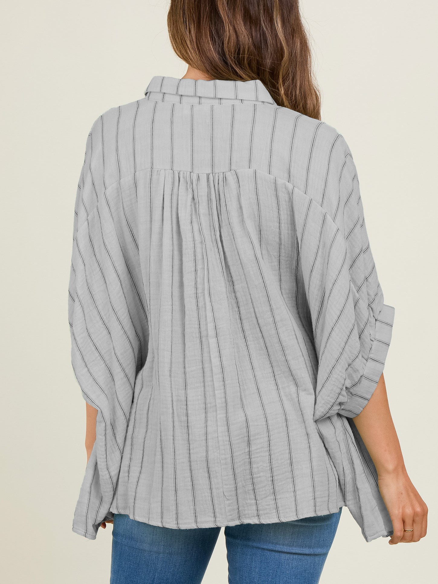 Oversized Striped Button Down Top