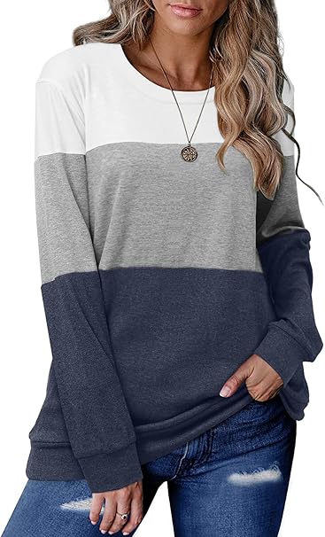 Women's Round Neck Colorblock Casual Top