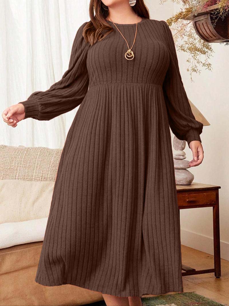 Plus Size Solid Color Bishop Sleeve A Line Dress