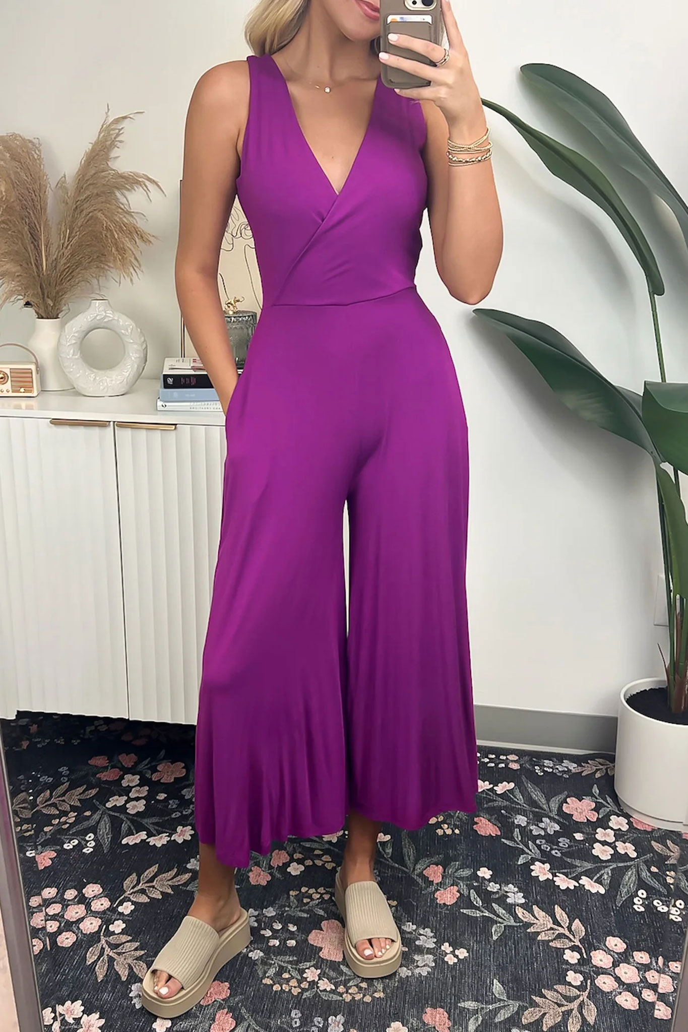 v-neck wide leg jumpsuit