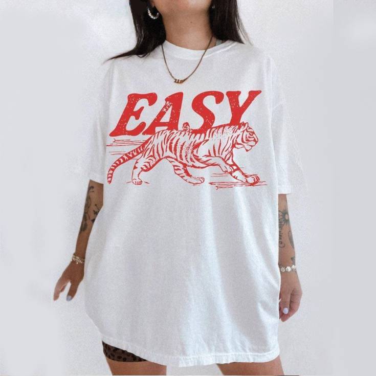 Women's Easy Tiger Distressed Graphic Loose Fit Tee