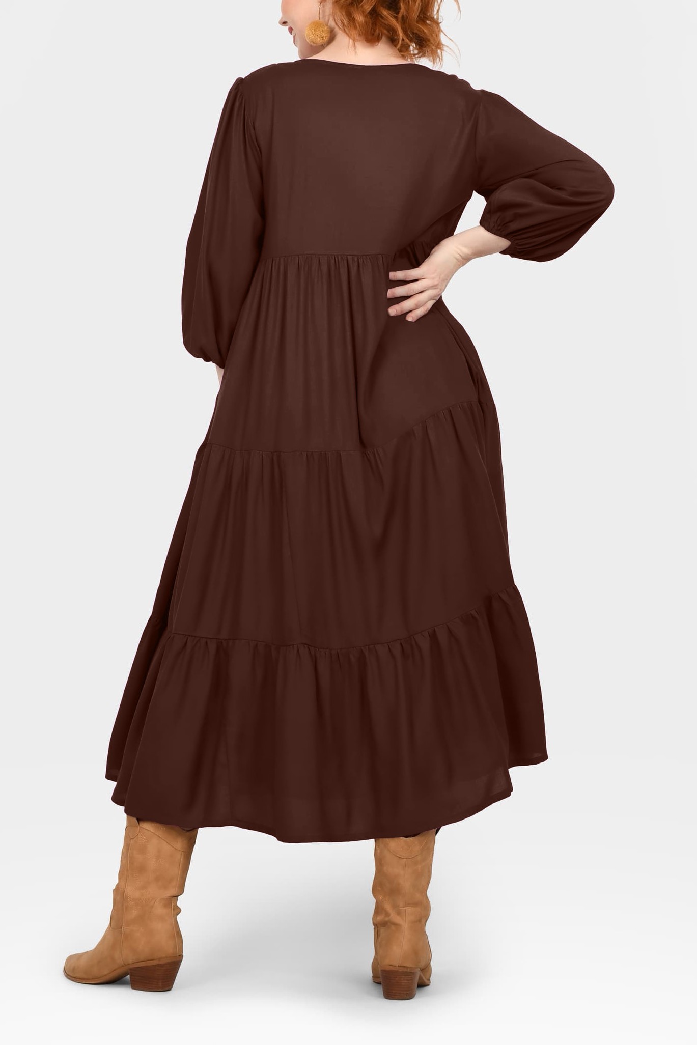 Crew Neck Long Sleeve Layered Maxi Dress
