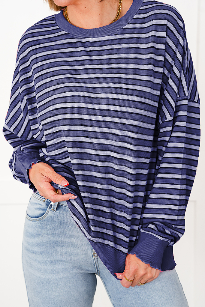 Oversized Stripe Knit Long Sleeve Top 