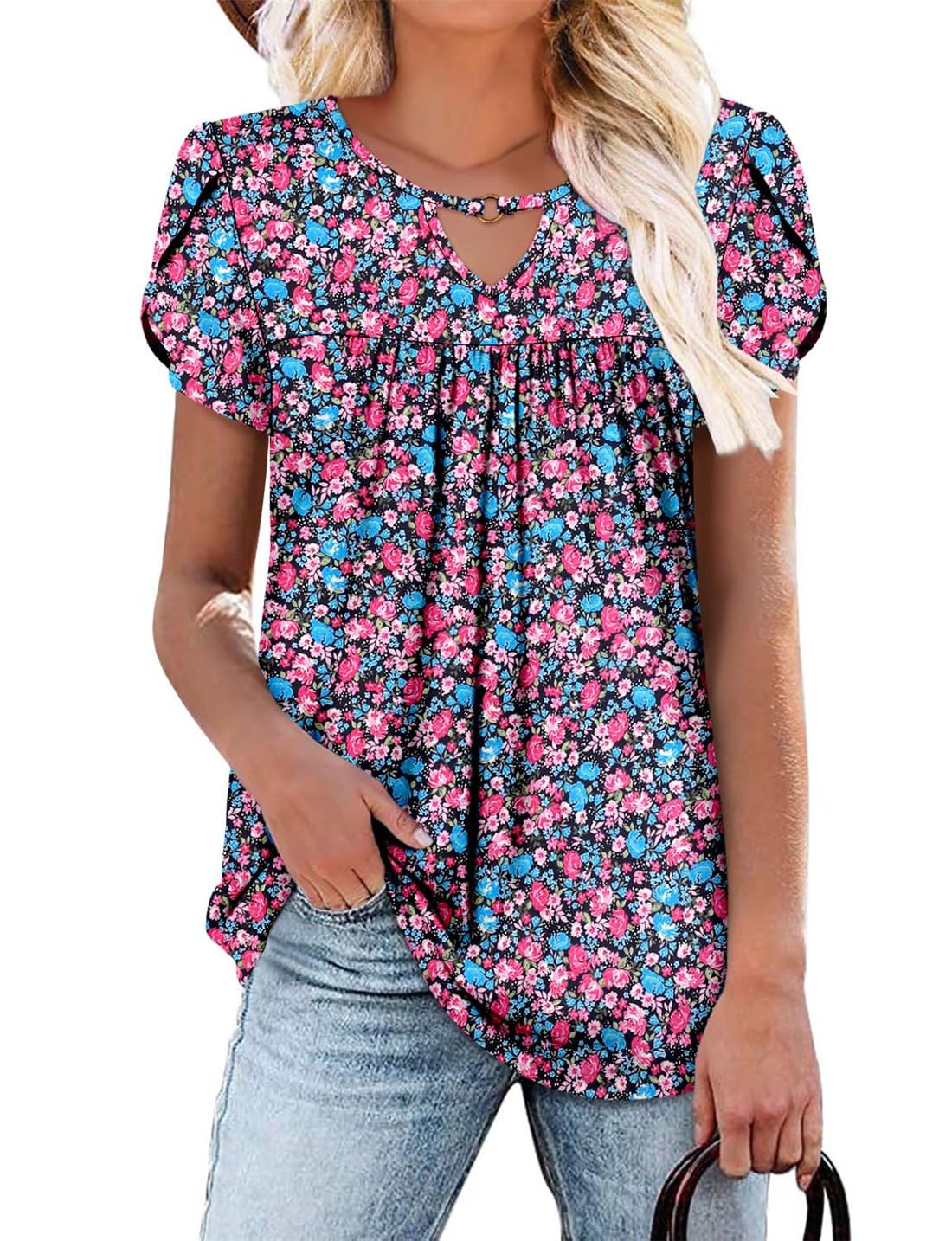 Keyhole Ring V-Neck Tunic Top (BUY 2 FREE SHIPPING)
