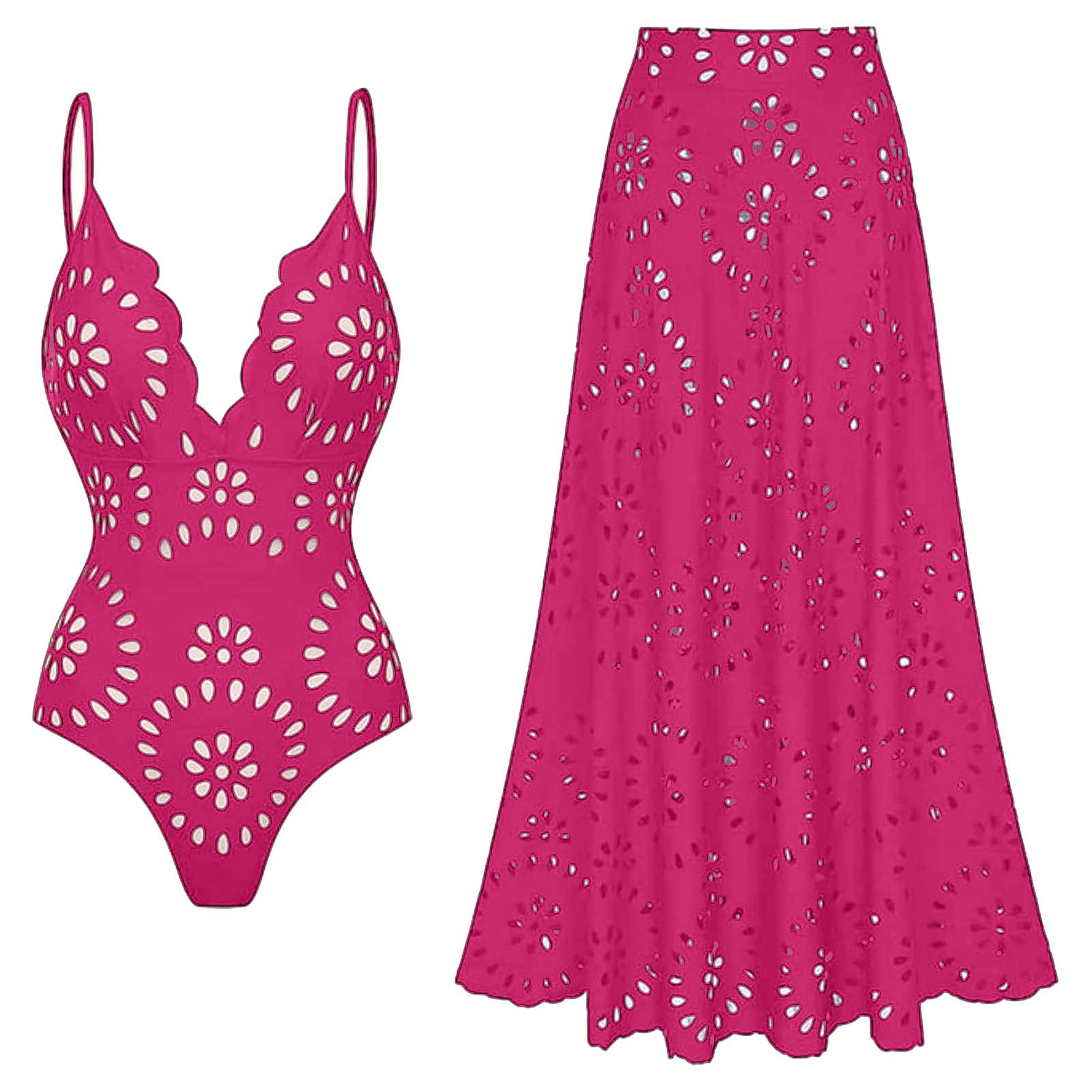 Women's One Piece Bathing Suit Petal Hollow V Neck Swimsuit and Skirt(BUY 2 FREE SHIPPING)