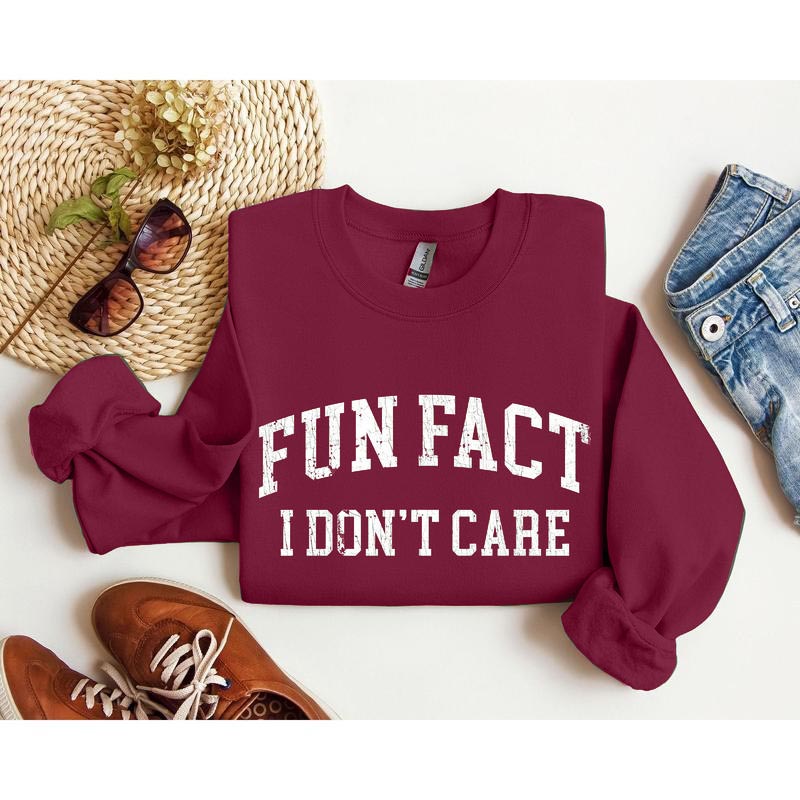Fun Fact I Don't Care Funny Crew Neck Sarcastic College Sweatshirt