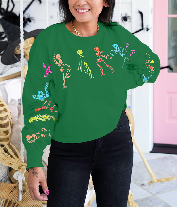 Dancing Skeletons Sequins Embroidery Sweatshirt