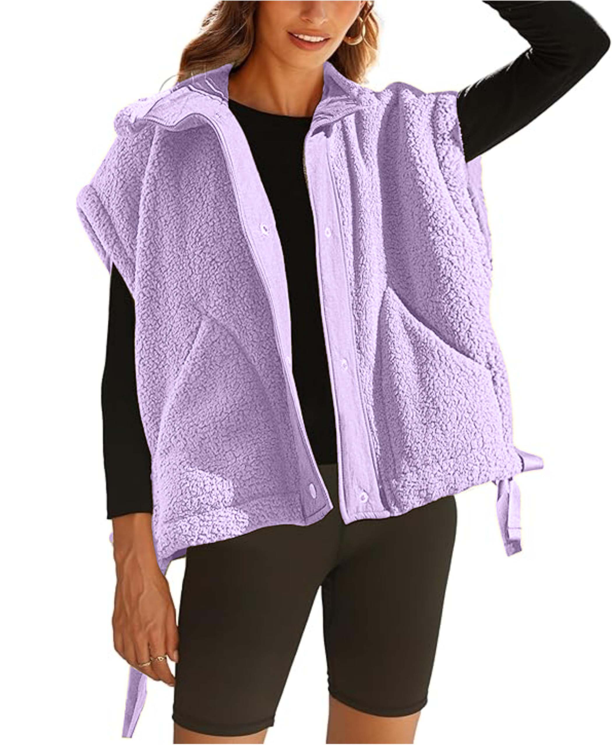  Women's Fuzzy Fleece Vest Oversized Sleeveless Sherpa Jacket (Buy 2 10% off)