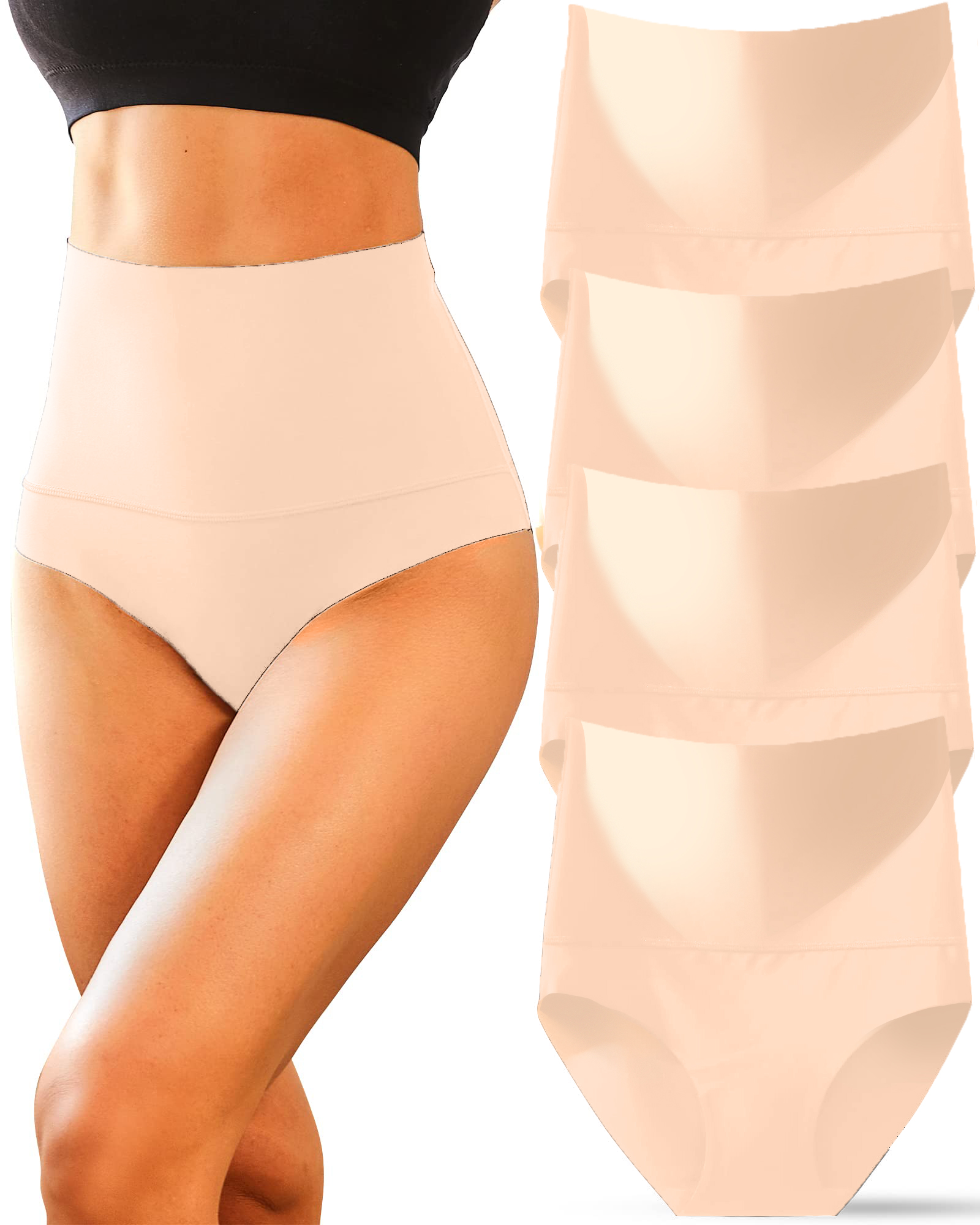  Women's High Waisted Nylon Brief No Show Tummy Control Underwear