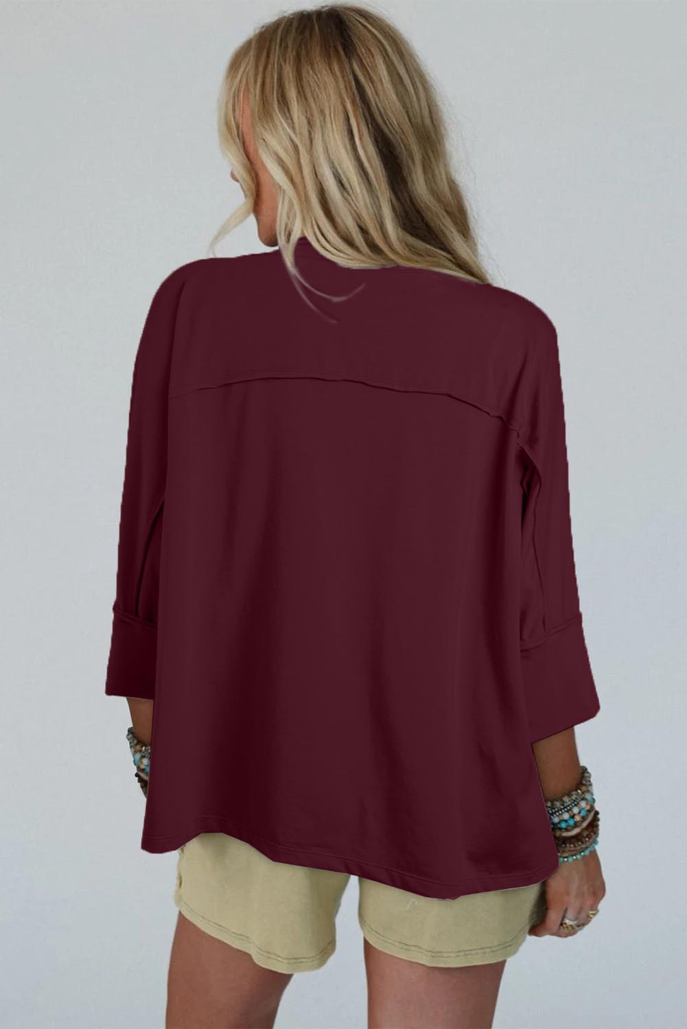 Floral Star Patched Exposed Seam 3/4 Sleeve Top