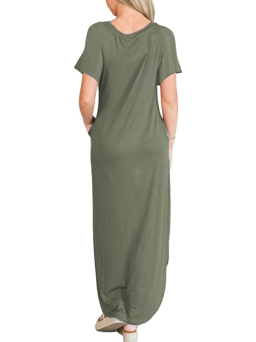 Women's Casual Loose Short Sleeve Pocket Split Maxi Dress
