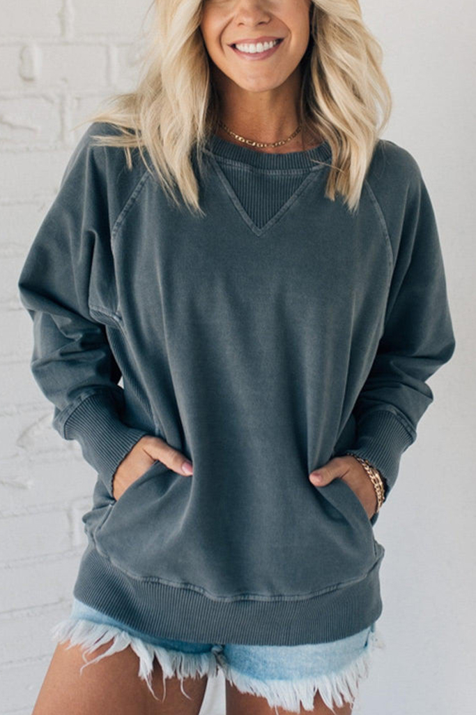 Ribbed Accent Pocketed Pullover