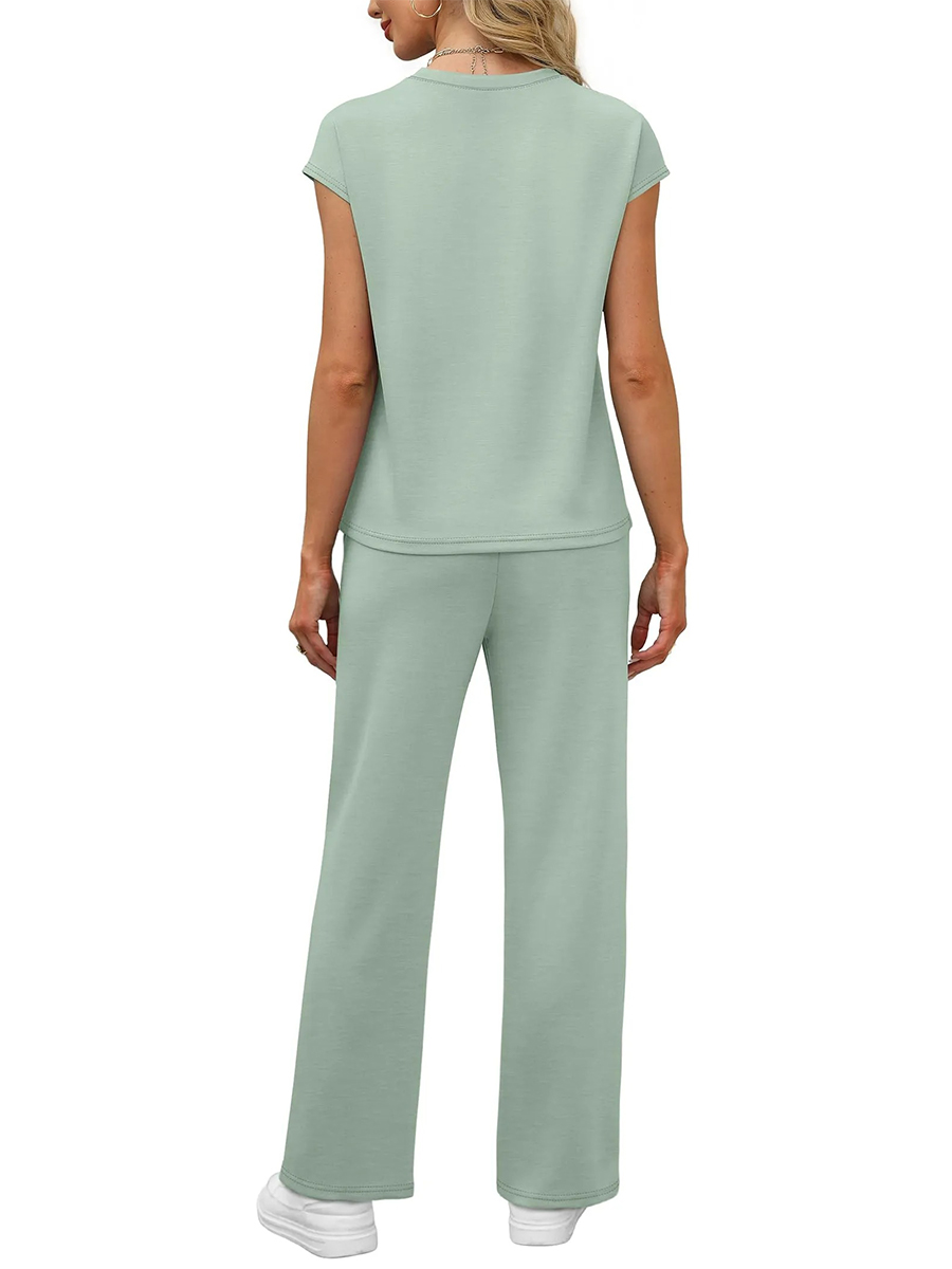 HOT SALE Women's Casual Summer Travel Vacation Outfits Cap Sleeve Lounge Set