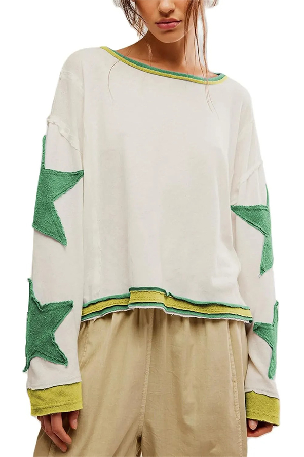 Women's Oversized Star Sweatshirt Long Sleeve Shirt Drop