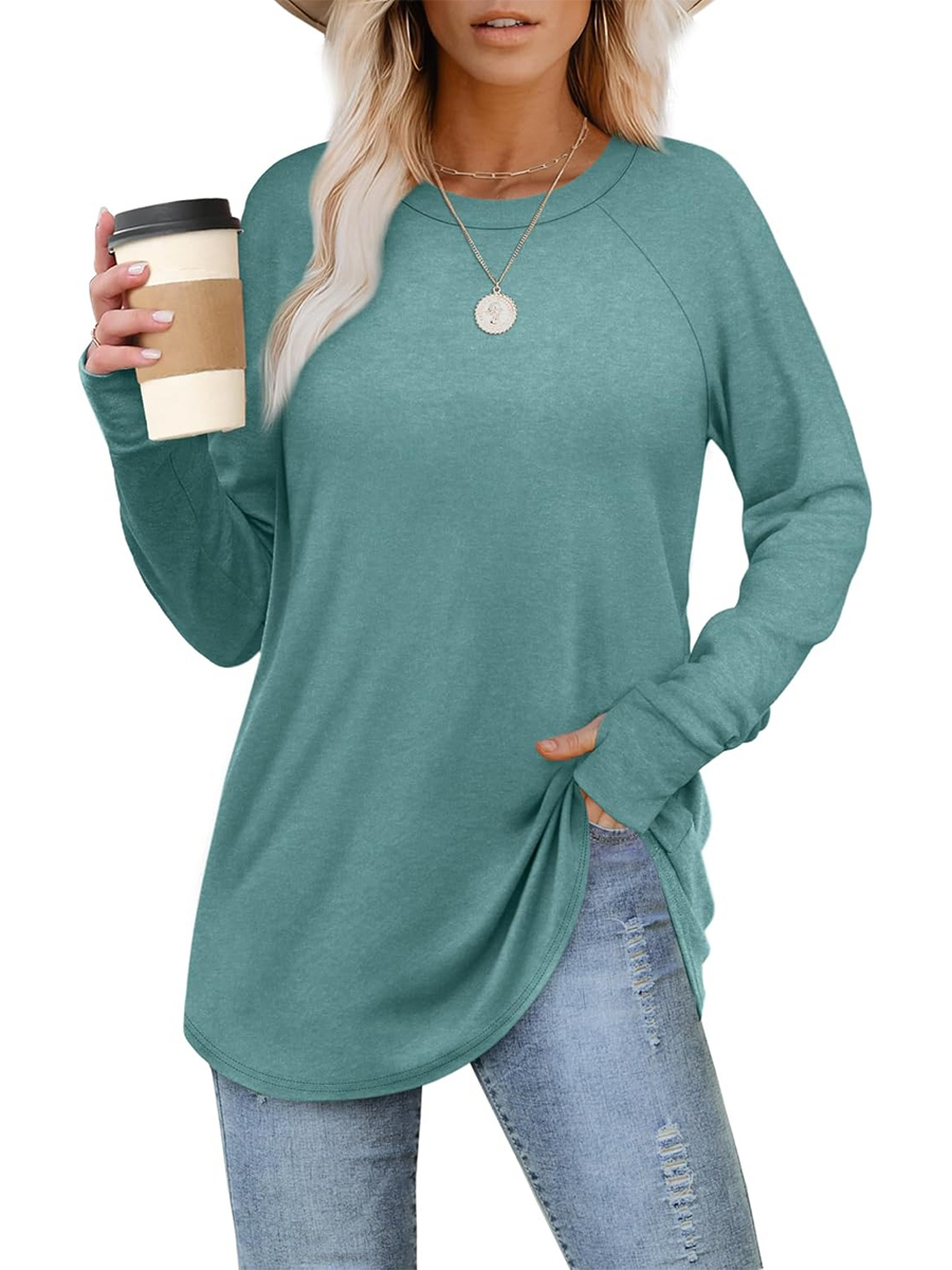 Women's Crew Neck Long Sleeve Thumb Hole Shirts Basic Top