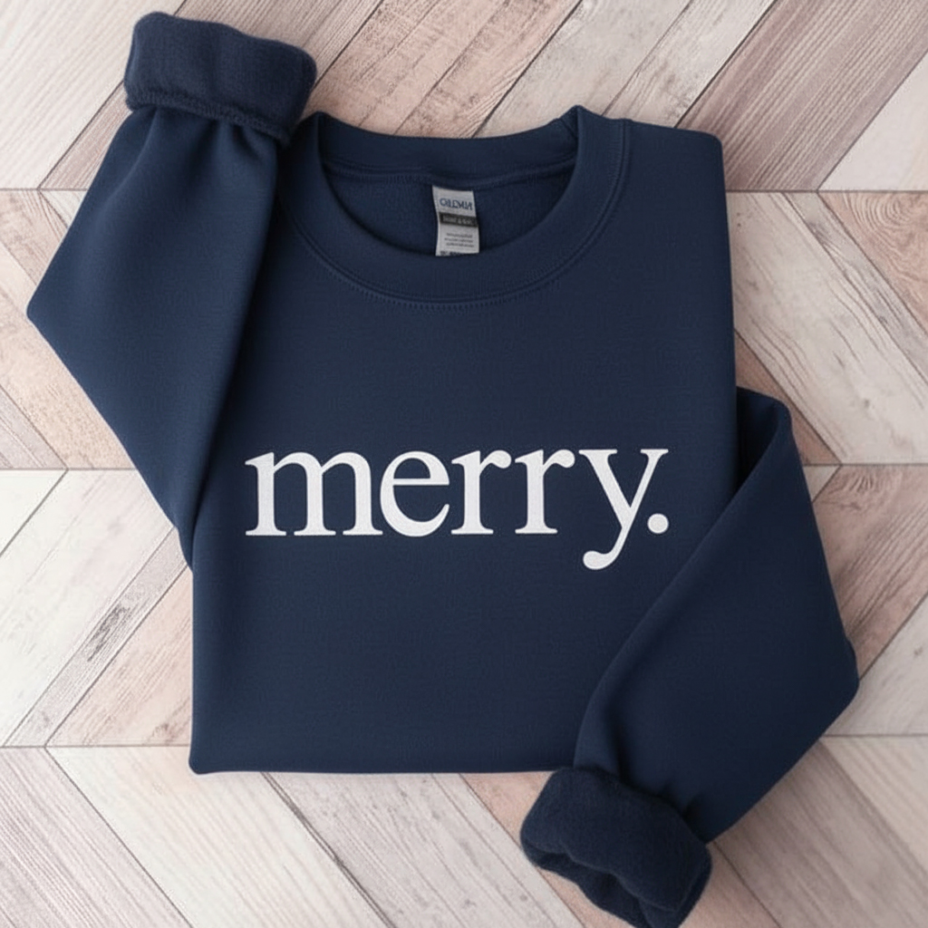 "merry." Crewneck Minimalist Christmas Sweatshirt