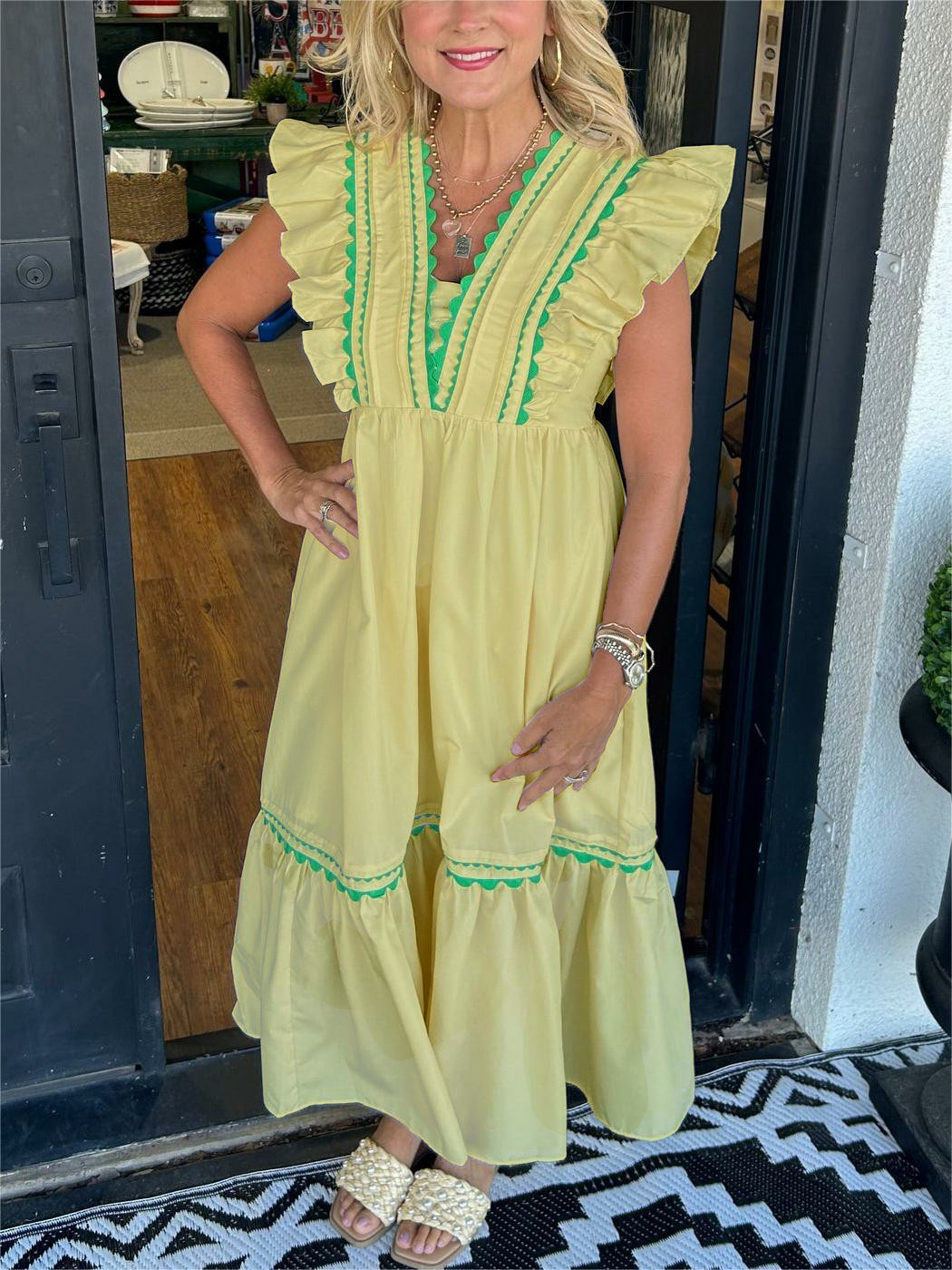 🔥Summer Hot Sale Women's V-Neck Ruffle Sleeve Maxi Dress (Buy 2 Free Shipping)