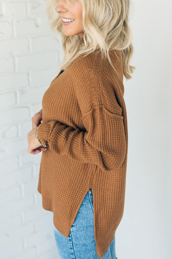 Henley Waffle Knit Sweater