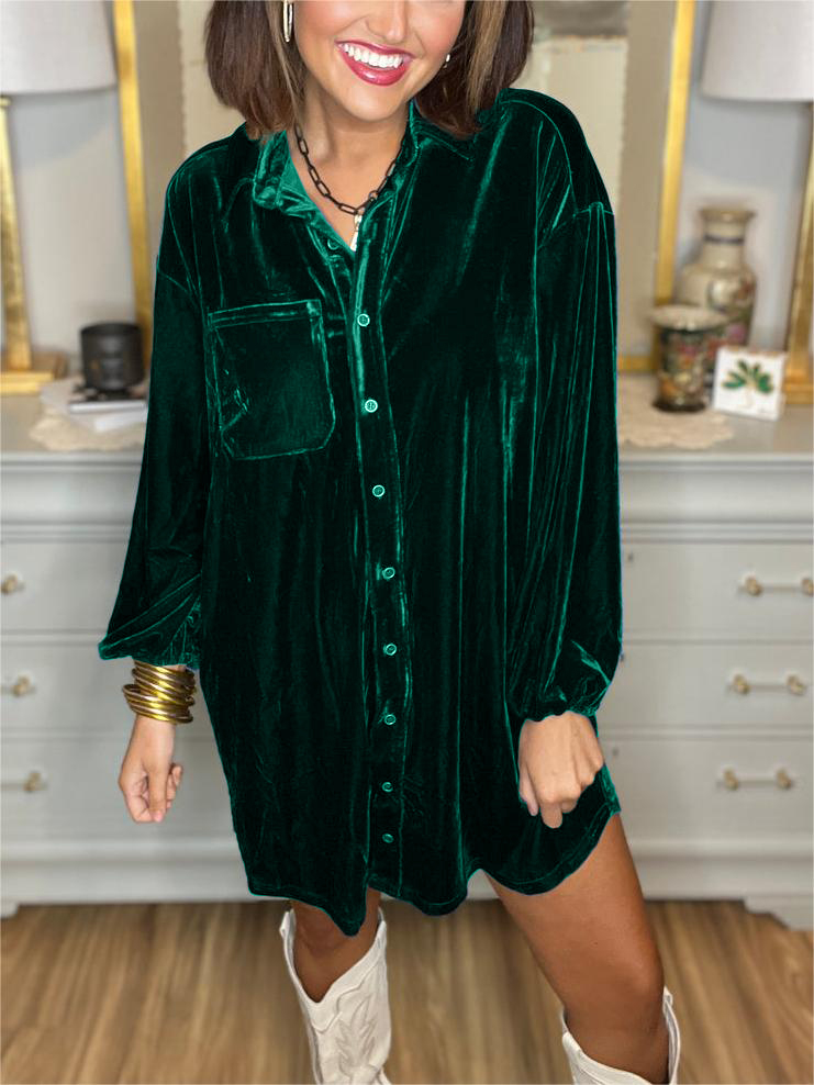 Velvet Button Down Shirt Dress (Buy 2 Free Shipping)-boocean.com